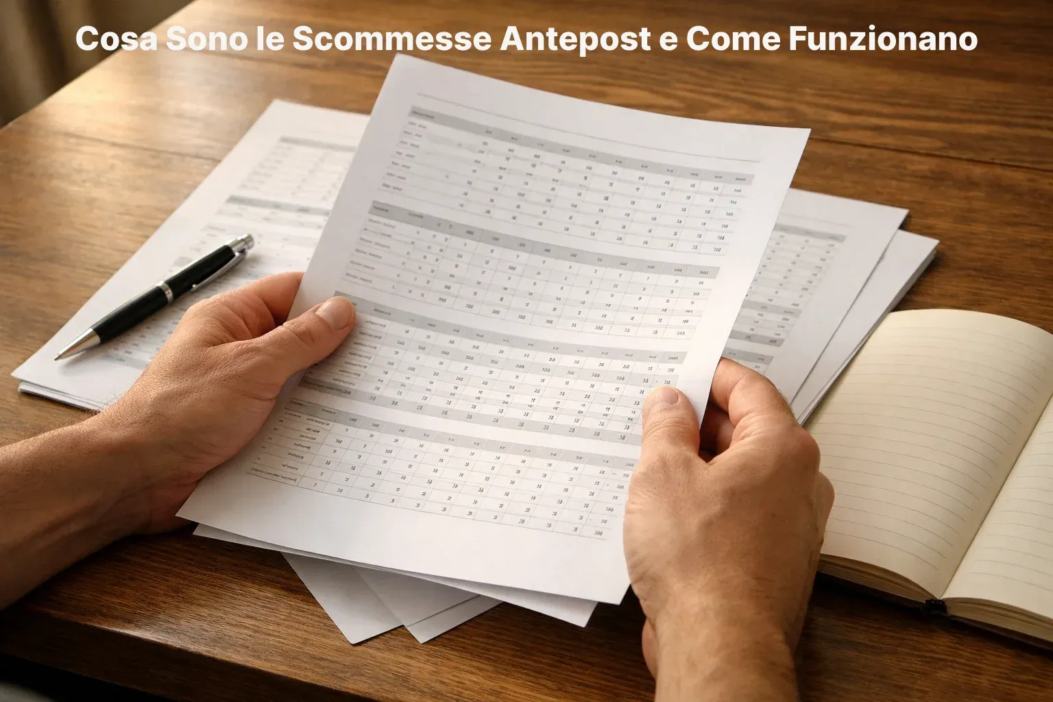 Persona analizza documenti e statistiche per scommesse a lungo termine