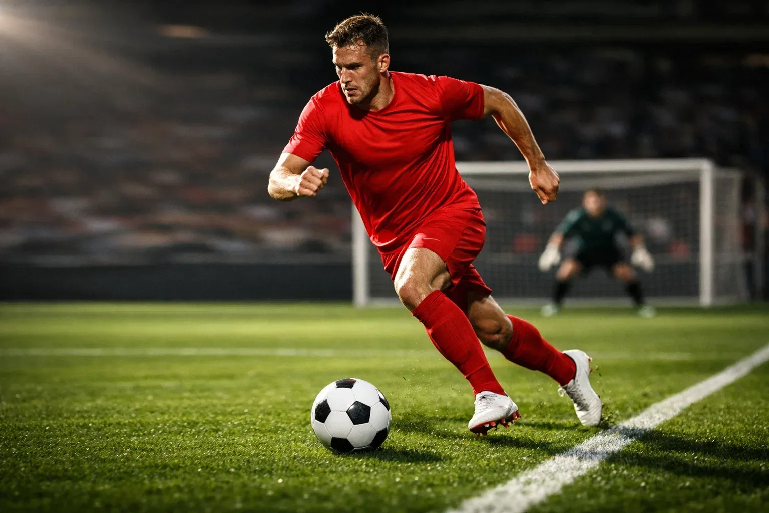 Attaccante della Bundesliga in corsa verso la porta avversaria