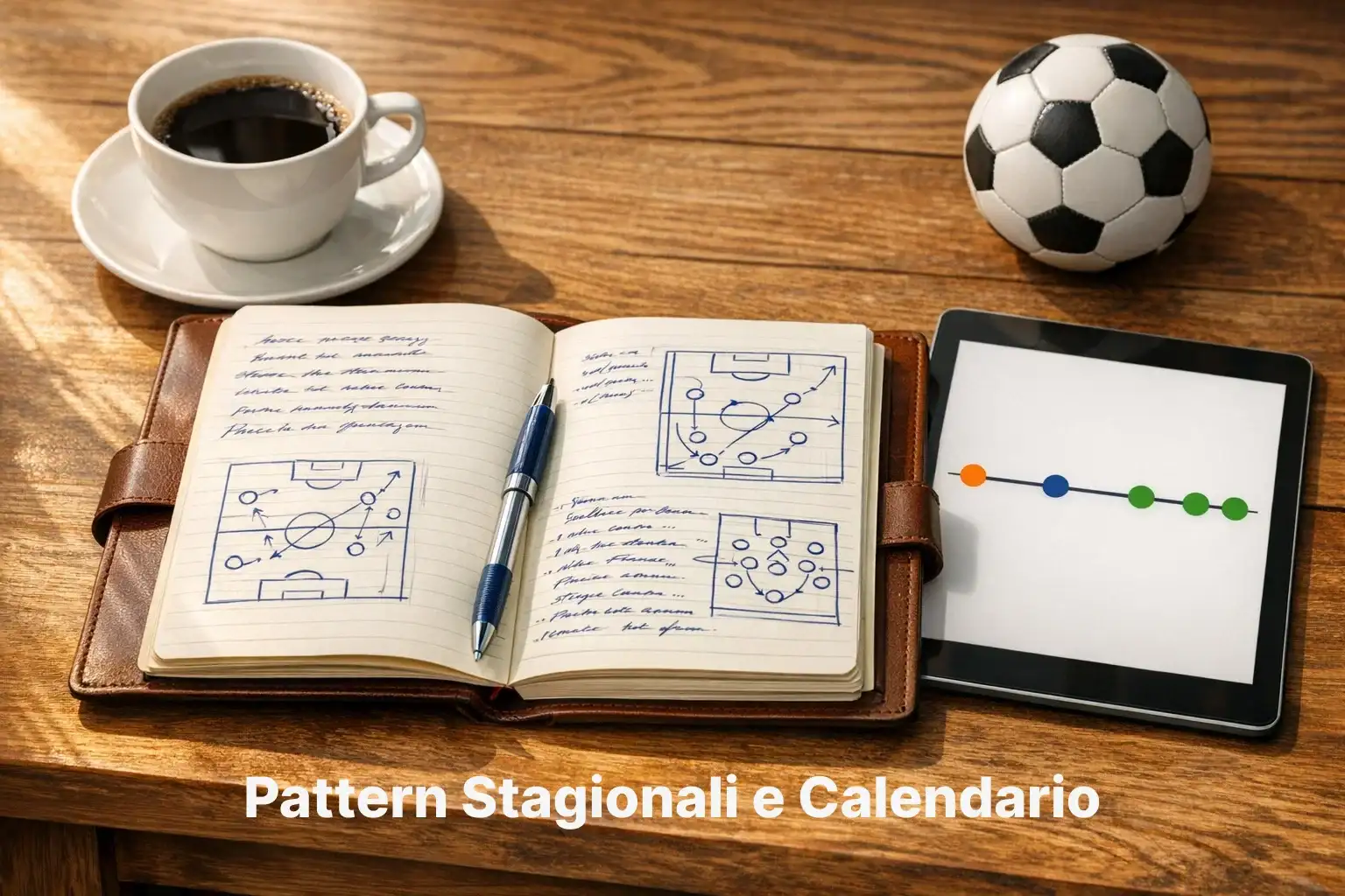 Tavolo con appunti e blocco note per pianificazione partite di calcio