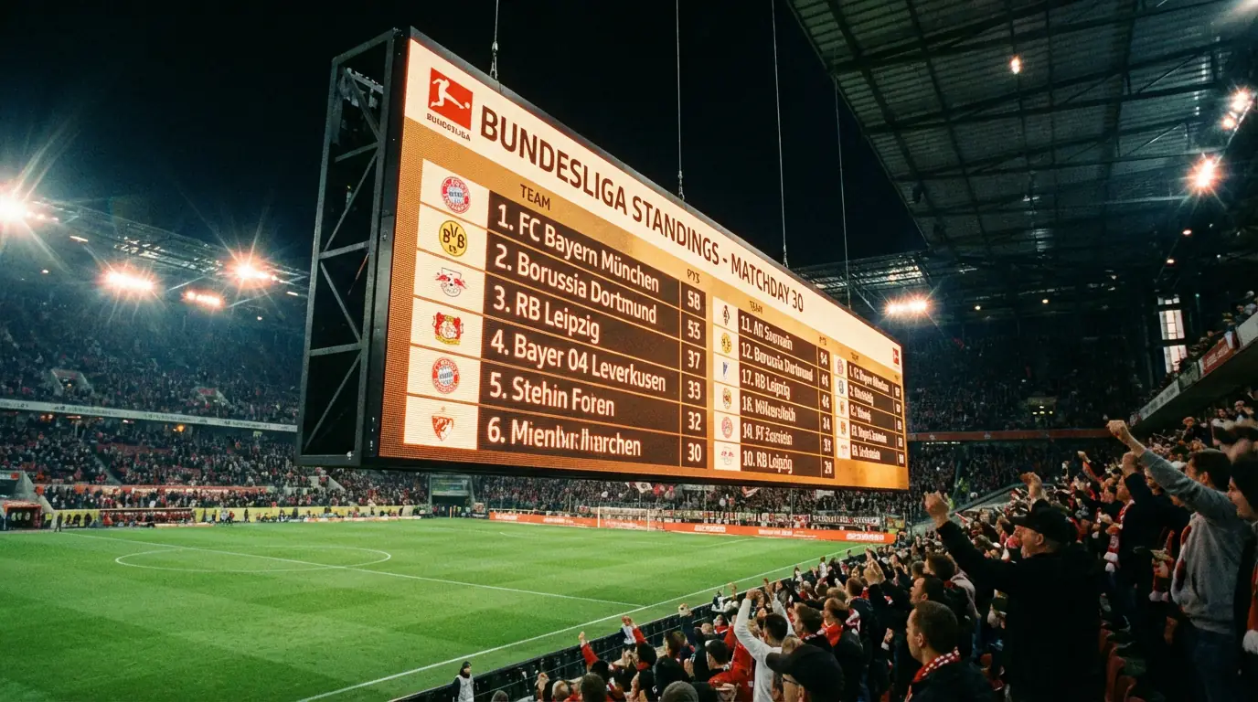 Tabellone della classifica della Bundesliga in uno stadio tedesco durante una partita di campionato