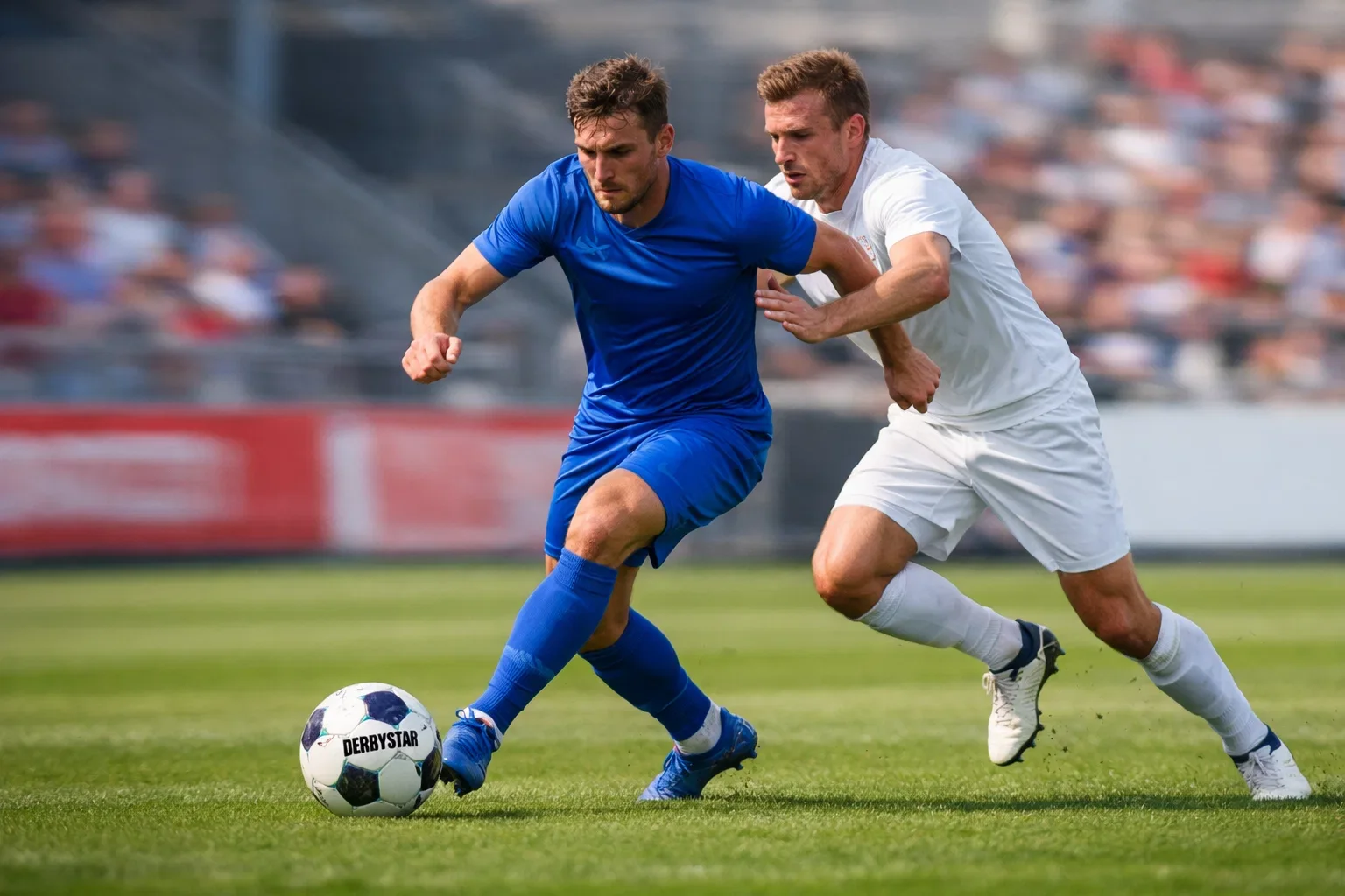 Calciatori in azione dinamica durante una partita di Bundesliga su erba