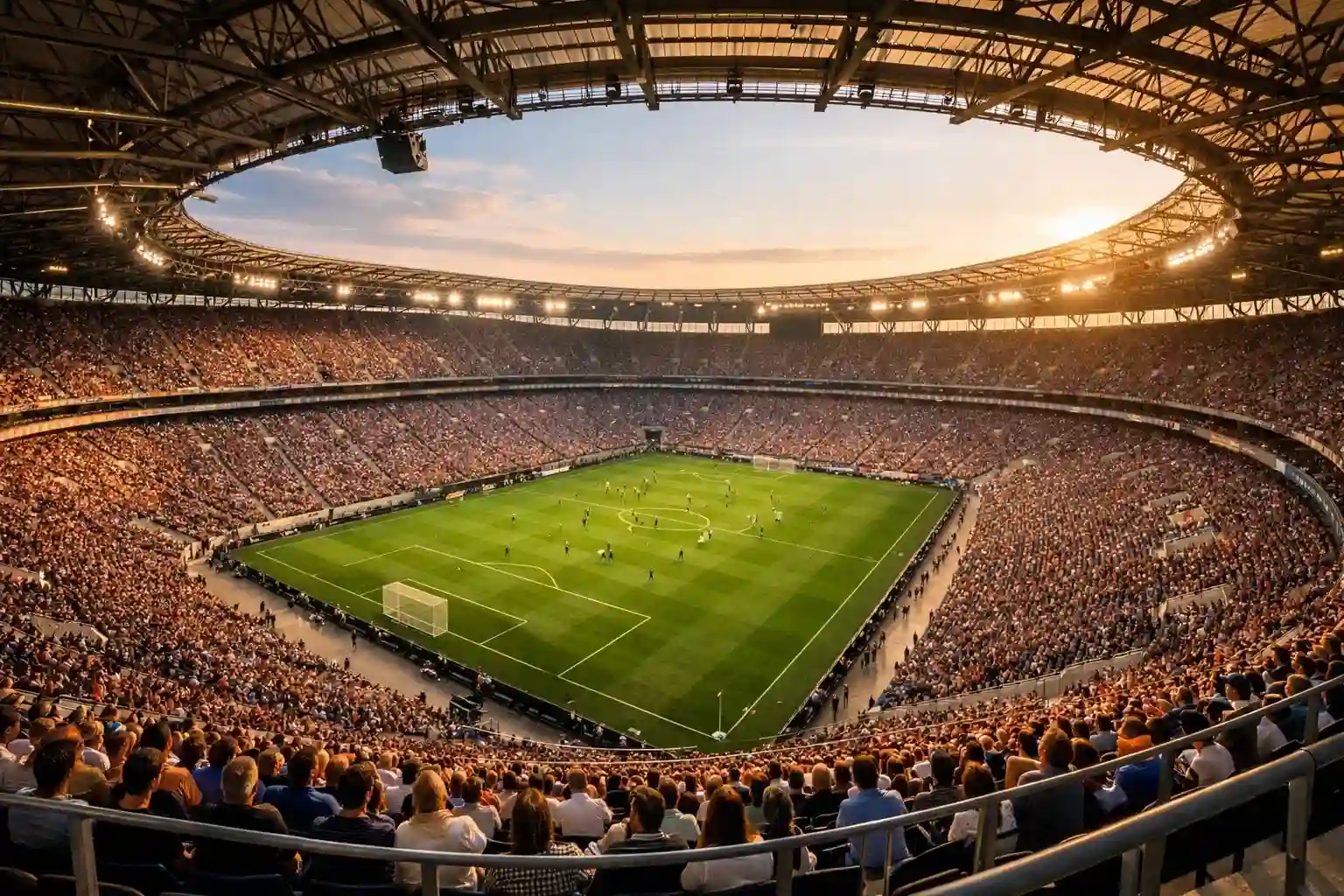 Vista panoramica di uno stadio tedesco pieno di tifosi durante il match